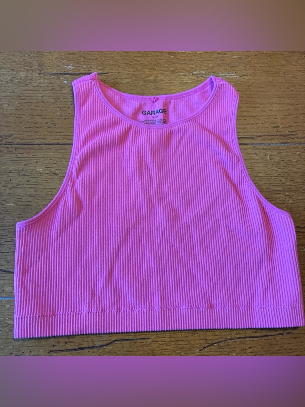 Garage Ribbed Crop Tank Top - Hot Pink